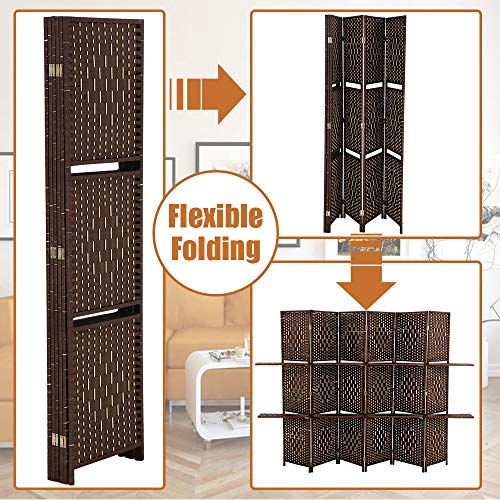 Room Dividers and Folding Privacy Screens 6 Panel 70.6 Inch Tall Portable Room Seperating Divider w/ 2 Display Shelves Solid Wood Room Partitions Freestanding for Home, Office, Restaurant