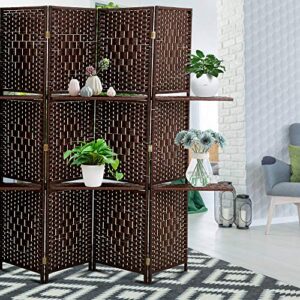 Room Dividers and Folding Privacy Screens 6 Panel 70.6 Inch Tall Portable Room Seperating Divider w/ 2 Display Shelves Solid Wood Room Partitions Freestanding for Home, Office, Restaurant