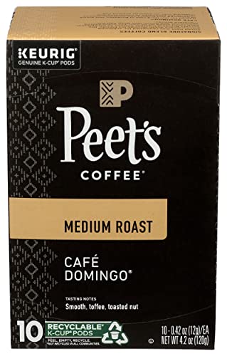 Peet's Coffee Cafe Domingo K Cup Coffee Pods for Keurig Brewers, Medium Roast, 10 Pods, 3.1 Lb