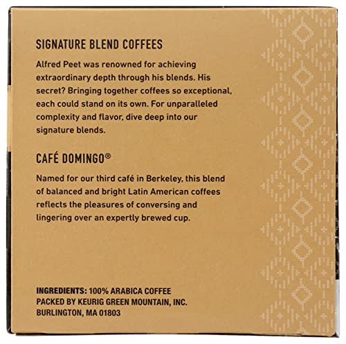 Peet's Coffee Cafe Domingo K Cup Coffee Pods for Keurig Brewers, Medium Roast, 10 Pods, 3.1 Lb