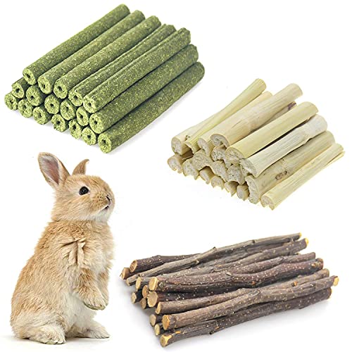 Chngeary 150g Small Animals Chew Toys Molar Sticks, Apple Sticks Timothy Hay Sticks Sweet Bamboo 3Types Combined for Rabbit Chinchilla Guinea Pigs Squirrel Hamster