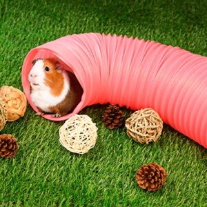 Small Animal Play Tunnel with 6 Pack Activity Play Balls, Collapsible Plastic Pet Hideaway Fun Tunnel Toy Guinea Pigs Tube for Chinchillas Rats Gerbils Hamsters and Dwarf Rabbits(Pink+6 Balls)