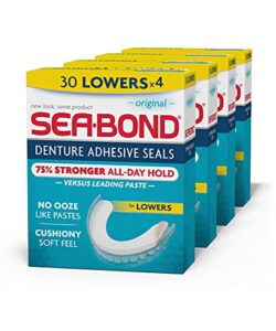 sea bond secure denture adhesive seals, original lowers, zinc-free, all-day-hold, mess-free, 30 count (pack of 4)