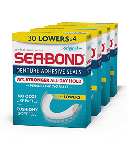 Sea Bond Secure Denture Adhesive Seals, Original Lowers, Zinc-Free, All-Day-Hold, Mess-Free, 30 Count (Pack of 4)