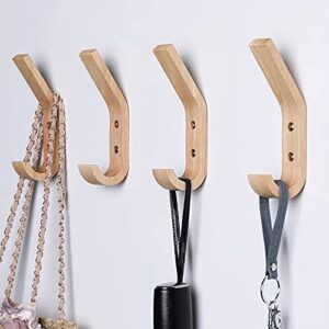 tammya natural wooden wall hooks for hanging coats hats bags in minimalist style decorative vintage single organizer hangers easy to install large loading capacity water resistant (4 pcs)