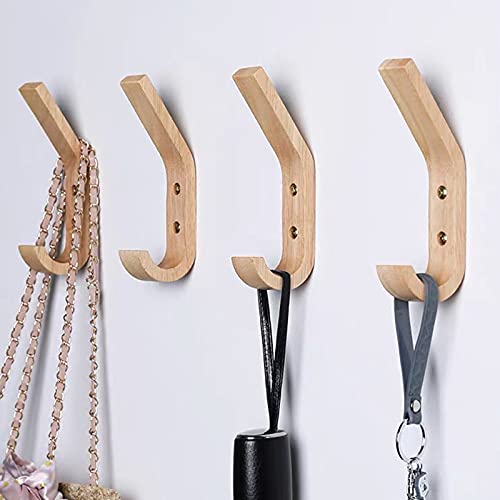 TAMMYA Natural Wooden Wall Hooks for Hanging Coats Hats Bags in Minimalist Style Decorative Vintage Single Organizer Hangers Easy to Install Large Loading Capacity Water Resistant (4 PCS)