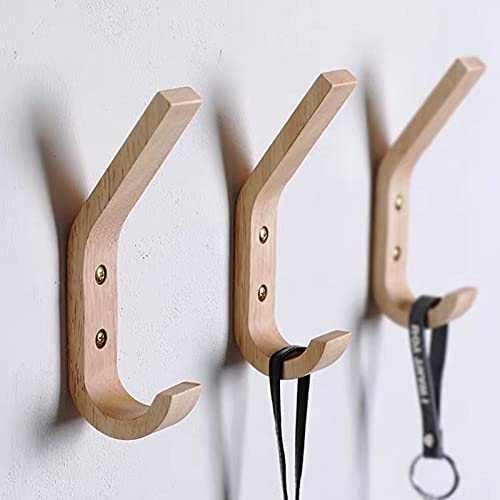 TAMMYA Natural Wooden Wall Hooks for Hanging Coats Hats Bags in Minimalist Style Decorative Vintage Single Organizer Hangers Easy to Install Large Loading Capacity Water Resistant (4 PCS)