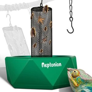 neptonion hookable chameleon feeding bowl, professional live worm organizer with column for prey to climb and move, suitable for lizard, bearded dragon, iguana, gecko, toad, frog