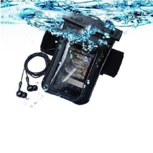 waterproof bag protective case with 3.5mm headphones jack, ipx8 waterproof for iphone and android smartphone, touch sensitive clear cover, adjustable armband - black