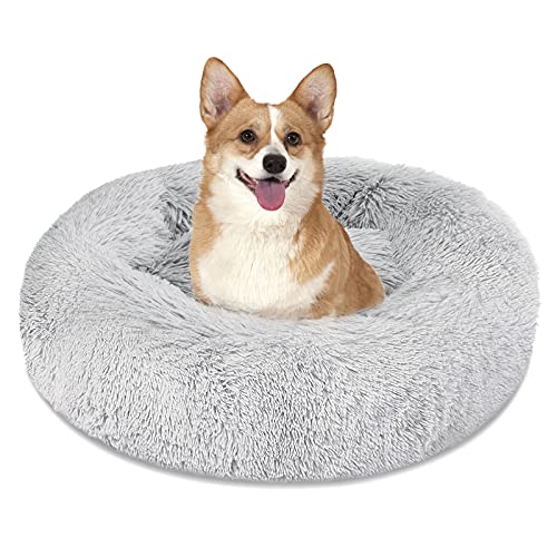 Calming Dog Bed Cat Bed, Washable Round Dog Bed - 23/30/36 inches Anti-Slip Faux Fur Donut Cuddler Cat Bed for Small Medium Large Dogs - Fits up to 25/45/100 lbs - Waterproof Bottom