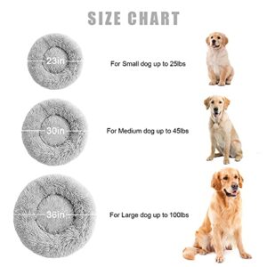 Calming Dog Bed Cat Bed, Washable Round Dog Bed - 23/30/36 inches Anti-Slip Faux Fur Donut Cuddler Cat Bed for Small Medium Large Dogs - Fits up to 25/45/100 lbs - Waterproof Bottom