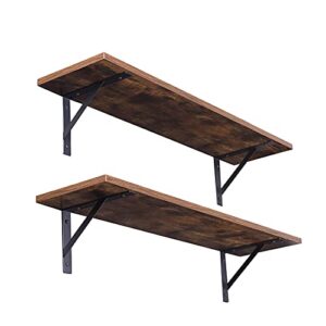 dinzi lvj wall shelves, 23.6 x 7.9 x 6.0 inch floating shelves for wall, set of 2, easy-to-install wall storage ledges with sturdy metal brackets for living room, bathroom, kitchen, rustic brown