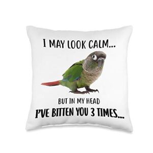 cute green cheek conure parrot design funny may look calm green cheek conure parrot lovers gift throw pillow, 16x16, multicolor