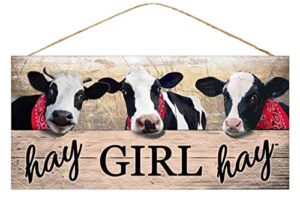 printed wood plaque sign  hay girl hay sign with cows