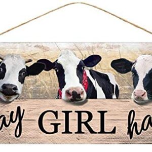 Printed Wood Plaque Sign  Hay Girl Hay Sign with Cows