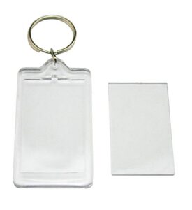 xumin 10pcs transparent acrylic rectangle blank keychain photo frame key chains key ring keyring holder with metal rings for key accessory