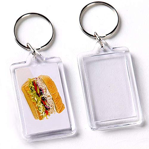 XUMIN 10PCS Transparent Acrylic Rectangle Blank Keychain Photo Frame Key Chains Key Ring Keyring Holder with Metal Rings for Key Accessory