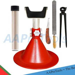 AAProTools Standard Base Hoof Stand Adjustable (RED) with Set Hoof Rasp, Nipper & Hoof Knife