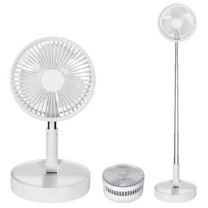 portable foldable cordless fan rechargeable, portable pedestal fan foldaway standing fan desk and floor fan wireless with 7200mah battery operated standing fan for home kitchen outdoor camping (white)