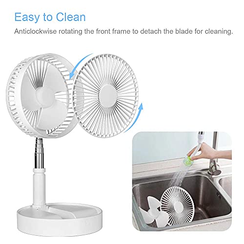 Portable Foldable Cordless Fan Rechargeable, Portable Pedestal Fan Foldaway Standing Fan Desk and Floor Fan Wireless with 7200Mah Battery Operated Standing Fan for Home Kitchen Outdoor Camping (White)