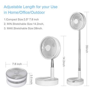 Portable Foldable Cordless Fan Rechargeable, Portable Pedestal Fan Foldaway Standing Fan Desk and Floor Fan Wireless with 7200Mah Battery Operated Standing Fan for Home Kitchen Outdoor Camping (White)