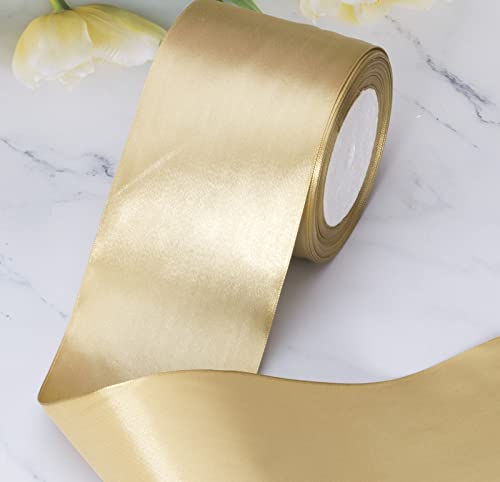 ATRBB 25 Yards 3 Inches Wide Satin Ribbon Perfect for Wedding Satin Chair Sash and Gift Wrapping (Old Gold)