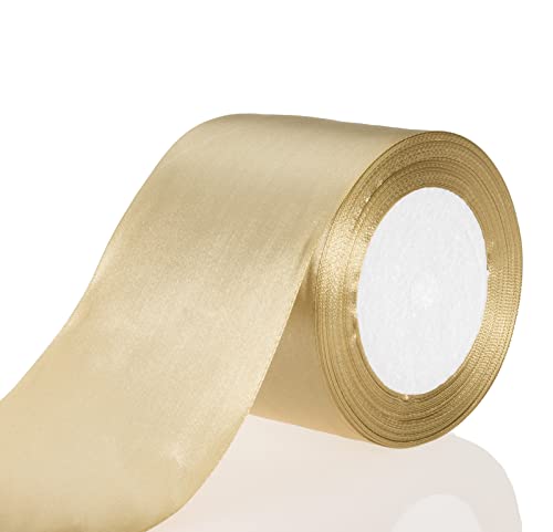 ATRBB 25 Yards 3 Inches Wide Satin Ribbon Perfect for Wedding Satin Chair Sash and Gift Wrapping (Old Gold)