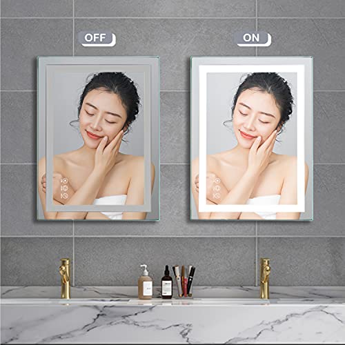 Butylux 32x24 inch Wall Mounted LED Bathroom Mirror with 3000K-6000K Dimmable, Anti-Fog, Lighted Bathroom Mirror with Smart Touch Button, Memory Function(Horizontal/Vertical)