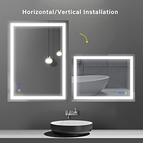 Butylux 32x24 inch Wall Mounted LED Bathroom Mirror with 3000K-6000K Dimmable, Anti-Fog, Lighted Bathroom Mirror with Smart Touch Button, Memory Function(Horizontal/Vertical)