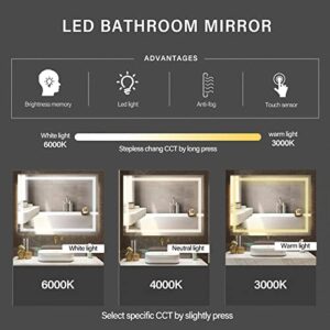 Butylux 32x24 inch Wall Mounted LED Bathroom Mirror with 3000K-6000K Dimmable, Anti-Fog, Lighted Bathroom Mirror with Smart Touch Button, Memory Function(Horizontal/Vertical)