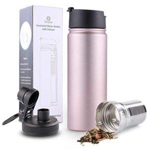 infuser travel mug with removable loose leaf tea strainer bottle 18/8 stainless steel insulated tumbler rosegold