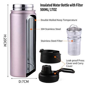 Infuser Travel Mug with Removable loose leaf Tea Strainer Bottle 18/8 Stainless Steel Insulated Tumbler Rosegold