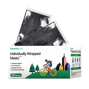 individually wrapped 50pcs black disposable face masks adult,comfortable breathable face mask