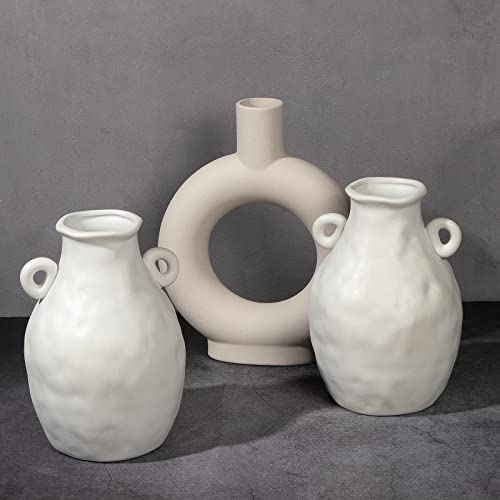 Sunormi White Ceramic Minimalist Vase Modern Artistic Vases Flowers Vases for Home Table Shelf Decorations