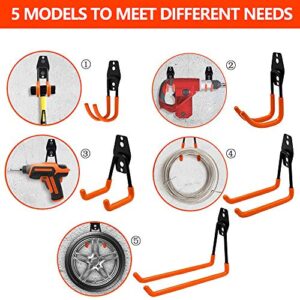 16PCS Garage Hooks Heavy Duty, Steel Storage Utility Hook, Garage Organization Tool Shelf Have Anti Slip Coating for Organizing Power or Garden Tools, Bike, Cable Organization, More Equipment