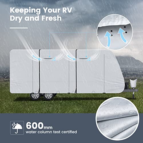 RVMasking 2022 New Rip-Stop RV Cover Windproof Travel Trailer Cover Fits 28' 7"-31' 6" Long Motorhome, Upgraded Waterproof Camper Cover with Gutter Covers for Durable Protection