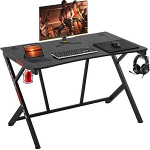 gaming desk 45" w x 29" d home office computer desk racing style study deskextra large modern ergonomic pc carbon fiber writing desk table with cup holder headphone hook