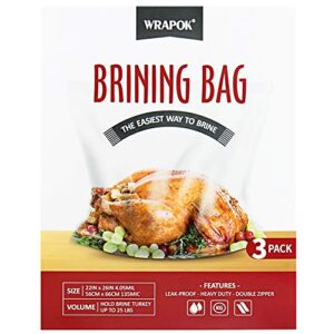 wrapok turkey brining bags double zipper heavy duty liner, bpa free, extra large 22 x 26 inch, hold up to 35 pounds - 3 pack