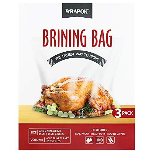 WRAPOK Turkey Brining Bags Double Zipper Heavy Duty Liner, BPA Free, Extra Large 22 x 26 Inch, Hold up to 35 Pounds - 3 Pack