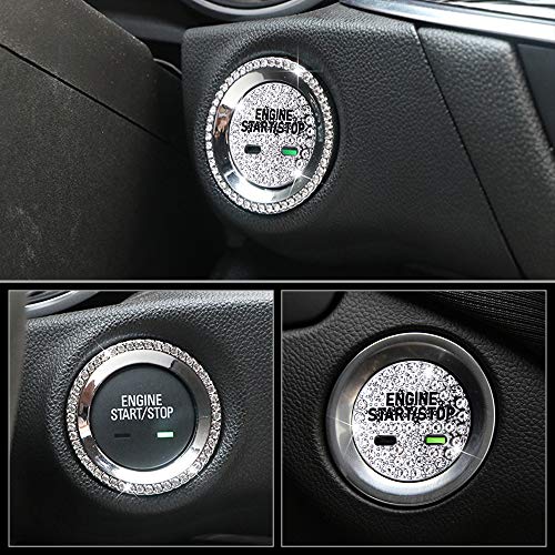 CARFIB Car Interior Bling Accessory for Cadillac CT6 CTS Escalade SRX XT5 XTS Ignition Button Ring Push Engine Start Stop Decal Sticker Cover Parts Decoration Men Women Zinc Alloy Crystal Silver 2Pcs