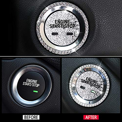 CARFIB Car Interior Bling Accessory for Cadillac CT6 CTS Escalade SRX XT5 XTS Ignition Button Ring Push Engine Start Stop Decal Sticker Cover Parts Decoration Men Women Zinc Alloy Crystal Silver 2Pcs