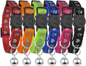 upgraded version - reflective cat collar with bell, set of 6, solid & safe collars for cats, nylon, mixed colors, pet collar, breakaway cat collar, free replacement (6-pack)