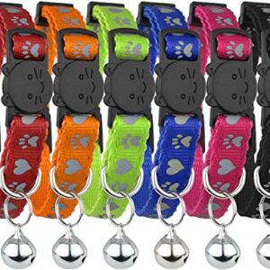 Upgraded Version - Reflective Cat Collar with Bell, Set of 6, Solid & Safe Collars for Cats, Nylon, Mixed Colors, Pet Collar, Breakaway Cat Collar, Free Replacement (6-Pack)