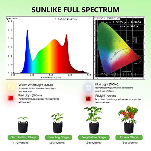 SPIDER FARMER SF-300 LED Grow Light Sunlike Full Spectrum Plant Grow Lights for Indoor Plants Hydroponics Seeding Veg Flower Energy Saving & High Efficiency Growing Lamp 192 Diodes