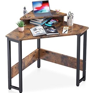 odk corner desk space saving small desk with sturdy steel frame, computer desk with monitor stand for small space, easy assembly triangle vanity desk with durable wooden desktop
