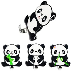 m morcart panda wall hangers without nails, large adhesive hooks with crystal-like glossy surface, 4-pack heavy duty sticky hooks for hanging keys purse towels jewelry calendar backpack mask