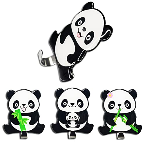 M MORCART Panda Wall Hangers Without Nails, Large Adhesive Hooks with Crystal-Like Glossy Surface, 4-Pack Heavy Duty Sticky Hooks for Hanging Keys Purse Towels Jewelry Calendar Backpack Mask