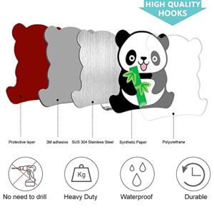 M MORCART Panda Wall Hangers Without Nails, Large Adhesive Hooks with Crystal-Like Glossy Surface, 4-Pack Heavy Duty Sticky Hooks for Hanging Keys Purse Towels Jewelry Calendar Backpack Mask