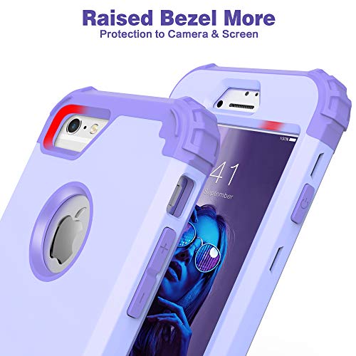 IDweel iPhone 6S Case, iPhone 6 Case with Tempered Glass Screen Protector, 3 in 1 Shock Absorption Heavy Duty Hard PC Covers Soft Silicone Full Body Protective Case for Women Girls,Purple