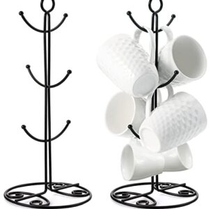 Yesland 2 Pack Mug Rack Tree - Metal Black Coffee Mug Tree for Counter with 6 Hooks - Large Kitchen Countertop Coffee Cup Holder Stand & Teacup Storage Rack for Organizing & Drying(Flower Pattern)